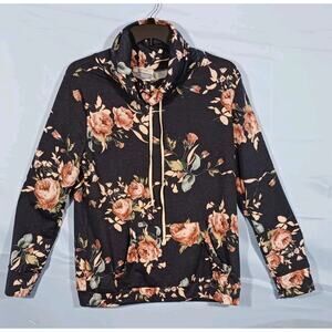 Ezra Women's 2X Blue Floral Cowl Neck Kangaroo Pocket Top NWT